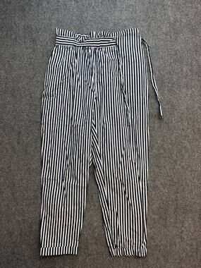Zara Basic Women's Paperbag Pants Striped Blue White Tapered Size M
